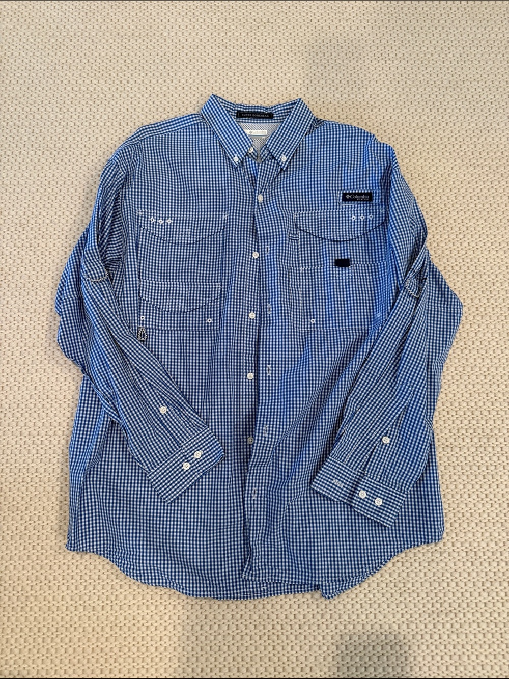 Columbia Men's Blue Gingham Button-Up Shirt